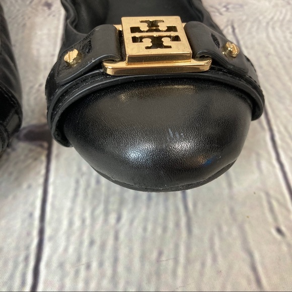 Tory Burch Black and Gold Ambrose Ballet Flats 7 - Picture 11 of 12